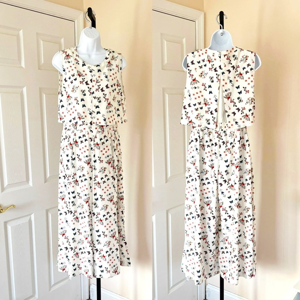 Brand New High-waisted straight wide-leg jumpsuit, white, Butterfly Pattern Sz M